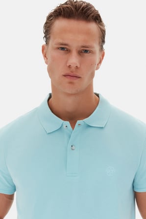 Ds Damat Regular Fit Aqua %100 Pamuklu Uzun Ömürlü Kıvrılmaz Polo Yaka Nakışlı T-Shirt