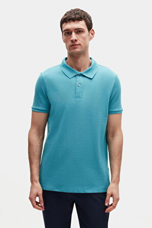 Ds Damat Regular Fit Turkuaz %100 Pamuklu Uzun Ömürlü Kıvrılmaz Polo Yaka Nakışlı T-Shirt