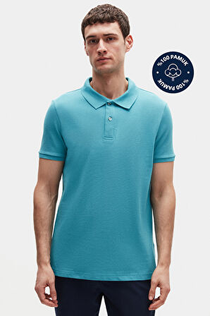Ds Damat Regular Fit Turkuaz %100 Pamuklu Uzun Ömürlü Kıvrılmaz Polo Yaka Nakışlı T-Shirt