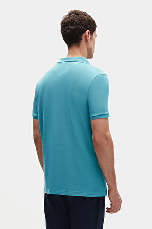 Ds Damat Regular Fit Turkuaz %100 Pamuklu Uzun Ömürlü Kıvrılmaz Polo Yaka Nakışlı T-Shirt