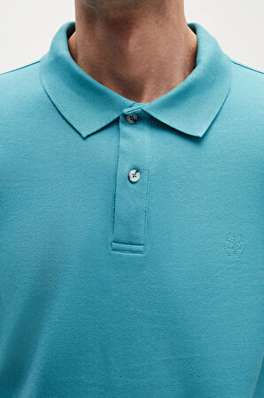 Ds Damat Regular Fit Turkuaz %100 Pamuklu Uzun Ömürlü Kıvrılmaz Polo Yaka Nakışlı T-Shirt