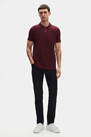 Ds Damat Regular Fit Mürdüm %100 Pamuklu Uzun Ömürlü Kıvrılmaz Polo Yaka Nakışlı T-Shirt