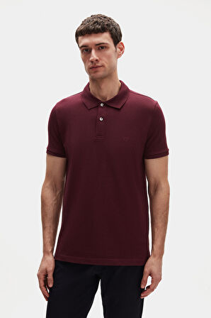 Ds Damat Regular Fit Mürdüm %100 Pamuklu Uzun Ömürlü Kıvrılmaz Polo Yaka Nakışlı T-Shirt