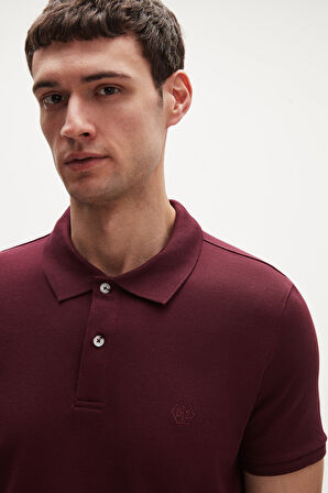 Ds Damat Regular Fit Mürdüm %100 Pamuklu Uzun Ömürlü Kıvrılmaz Polo Yaka Nakışlı T-Shirt
