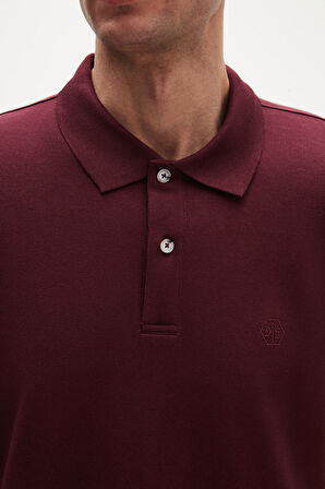 Ds Damat Regular Fit Mürdüm %100 Pamuklu Uzun Ömürlü Kıvrılmaz Polo Yaka Nakışlı T-Shirt