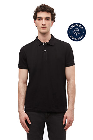 Ds Damat Regular Fit Siyah %100 Pamuklu Uzun Ömürlü Kıvrılmaz Polo Yaka Nakışlı T-Shirt