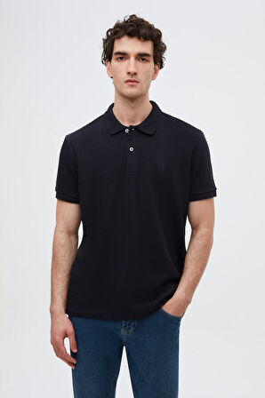 Ds Damat Regular Fit Lacivert %100 Pamuklu Uzun Ömürlü Kıvrılmaz Polo Yaka Nakışlı T-Shirt