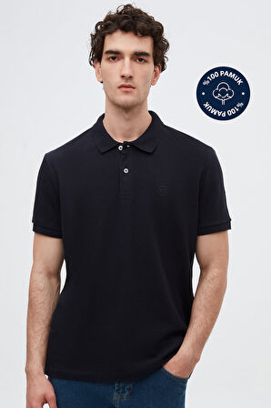 Ds Damat Regular Fit Lacivert %100 Pamuklu Uzun Ömürlü Kıvrılmaz Polo Yaka Nakışlı T-Shirt