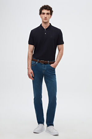 Ds Damat Regular Fit Lacivert %100 Pamuklu Uzun Ömürlü Kıvrılmaz Polo Yaka Nakışlı T-Shirt