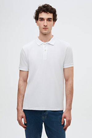 Ds Damat Regular Fit Beyaz %100 Pamuklu Uzun Ömürlü Kıvrılmaz Polo Yaka Nakışlı T-Shirt