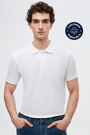 Ds Damat Regular Fit Beyaz %100 Pamuklu Uzun Ömürlü Kıvrılmaz Polo Yaka Nakışlı T-Shirt