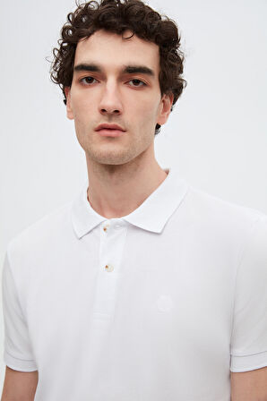 Ds Damat Regular Fit Beyaz %100 Pamuklu Uzun Ömürlü Kıvrılmaz Polo Yaka Nakışlı T-Shirt