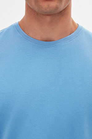 Ds Damat Slim Fit Açık İndigo Bisiklet Yaka %100 Pamuklu Nefes Alabilen T-Shirt