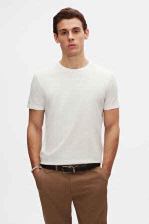 Ds Damat Slim Fit Ekru Bisiklet Yaka %100 Pamuklu Nefes Alabilen T-Shirt