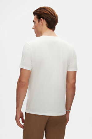 Ds Damat Slim Fit Ekru Bisiklet Yaka %100 Pamuklu Nefes Alabilen T-Shirt