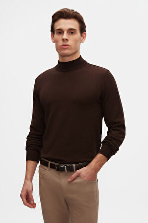 D'S Damat Ds Damat Regular Fit Kahverengi Pamuk Karışımlı Yarım Balıkçı Triko Kazak 5HF06ORT16275