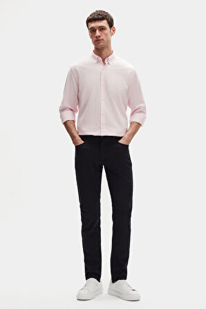 Ds Damat Comfort Pembe Düğmeli Yaka Rahat Kesim Keten Görünümlü %100 Pamuk Gömlek 2HC02ORT64265