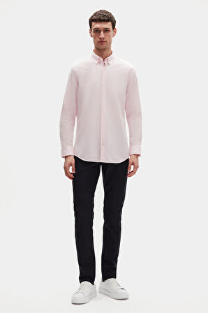 Ds Damat Comfort Pembe Düğmeli Yaka Rahat Kesim Keten Görünümlü %100 Pamuk Gömlek 2HC02ORT64265