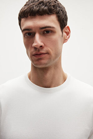 Ds Damat Regular Fit Ekru Tüylenme Yapmayan Bisiklet Yaka Pamuklu Triko Kazak