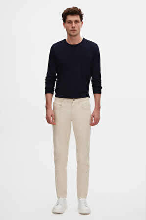 Ds Damat Comfort Fit Ekru Düz Jean Kot Beş Cepli Likralı Yıkamalı Denim Pantolon