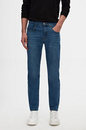 Ds Damat Comfort Fit Mavi Düz Jean Kot Beş Cepli Likralı Yıkamalı Denim Pantolon