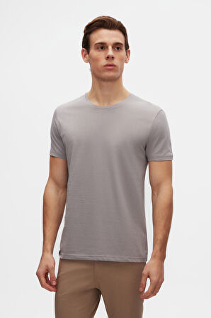 Ds Damat Slim Fit Gri Bisiklet Yaka %100 Pamuklu Nefes Alabilen T-Shirt
