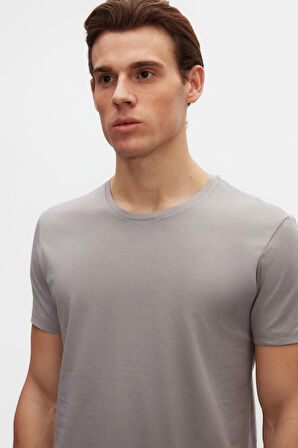 Ds Damat Slim Fit Gri Bisiklet Yaka %100 Pamuklu Nefes Alabilen T-Shirt