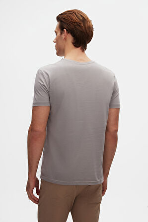 Ds Damat Slim Fit Gri Bisiklet Yaka %100 Pamuklu Nefes Alabilen T-Shirt