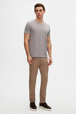 Ds Damat Slim Fit Gri Bisiklet Yaka %100 Pamuklu Nefes Alabilen T-Shirt