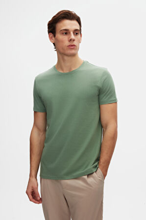 Ds Damat Slim Fit Yeşil Bisiklet Yaka %100 Pamuklu Nefes Alabilen T-Shirt