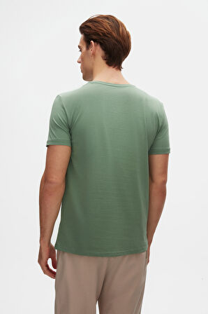 Ds Damat Slim Fit Yeşil Bisiklet Yaka %100 Pamuklu Nefes Alabilen T-Shirt