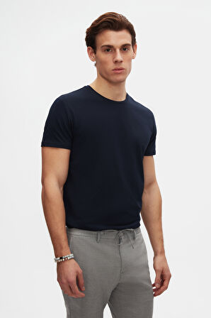 Ds Damat Slim Fit Lacivert Bisiklet Yaka %100 Pamuklu Nefes Alabilen T-Shirt