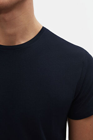 Ds Damat Slim Fit Lacivert Bisiklet Yaka %100 Pamuklu Nefes Alabilen T-Shirt
