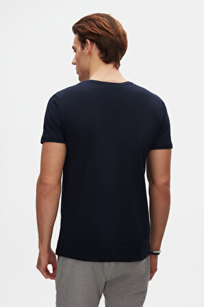 Ds Damat Slim Fit Lacivert Bisiklet Yaka %100 Pamuklu Nefes Alabilen T-Shirt