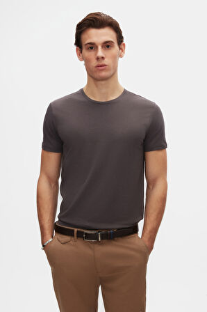 Ds Damat Slim Fit Antrasit Bisiklet Yaka %100 Pamuklu Nefes Alabilen T-Shirt