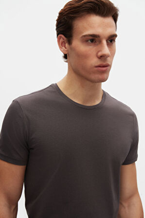 Ds Damat Slim Fit Antrasit Bisiklet Yaka %100 Pamuklu Nefes Alabilen T-Shirt