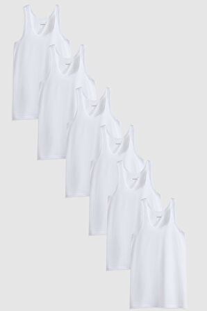 Twn Beyaz Standart Fit Nefes Alabilen Teri Emen %100 Pamuklu 6'Lı Atlet