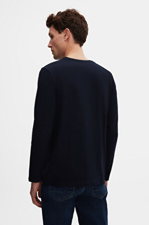 D'S Damat Slim Fit Lacivert Bisiklet Yaka  Pamuk Nefes Alabilen Uzun Kollu Body Tişört 4HC14ORT0007M