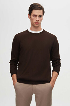 Ds Damat Slim Fit Camel Pamuk Karışımlı 2'Li Bisiklet Yaka Triko Ve Gömlek