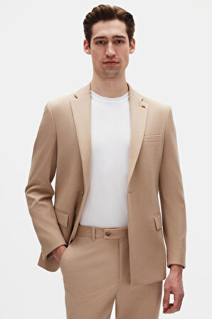 Twn Slim Fit Bej Fitilli Örme Takim Elbise