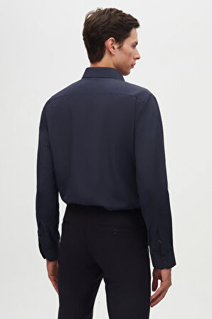Ds Damat Slim Fit Lacivert/Açık Mavi İtalyan Yaka Kolay Ütülenebilir 2'Li Gömlek