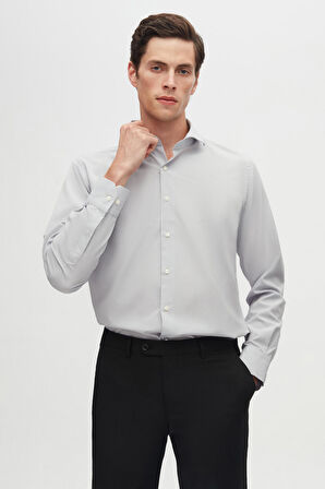 Ds Damat Slim Fit Siyah/Gri İtalyan Yaka Kolay Ütülenebilir 2'Li Gömlek
