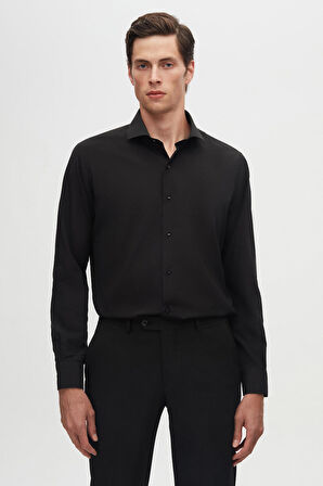 Ds Damat Slim Fit Siyah/Beyaz İtalyan Yaka Kolay Ütülenebilir 2'Li Gömlek