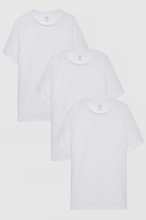Ds Damat Slim Fit Beyaz 3'Lü T-Shirt