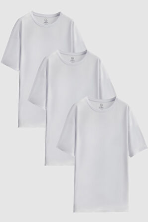 Ds Damat Comfort Beyaz 3'Lü Bol Kesim %100 Pamuk T-Shirt 6HC14ORTBN036