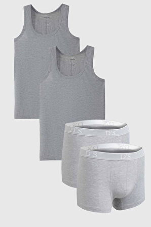 Ds Damat Gri %100 Pamuk 2'Li Atlet Boxer Takim