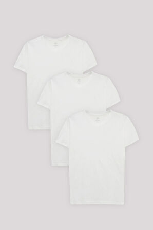 Ds Damat Slim Fit Beyaz 3'lü T-Shirt 4HC14ORTBN533