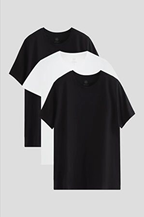 Ds Damat Slim Fit Siyah/beyaz 3'lü T-Shirt 4HC14ORTBN533