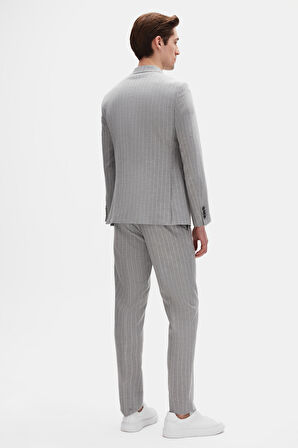 Ds Damat Regular Fit Gri Çizgili Kruvaze Takim Elbise