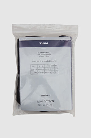 Twn Siyah Standart Fit Nefes Alabilen Teri Emen %100 Pamuklu 6'Lı Atlet 1HC12ORTATL06